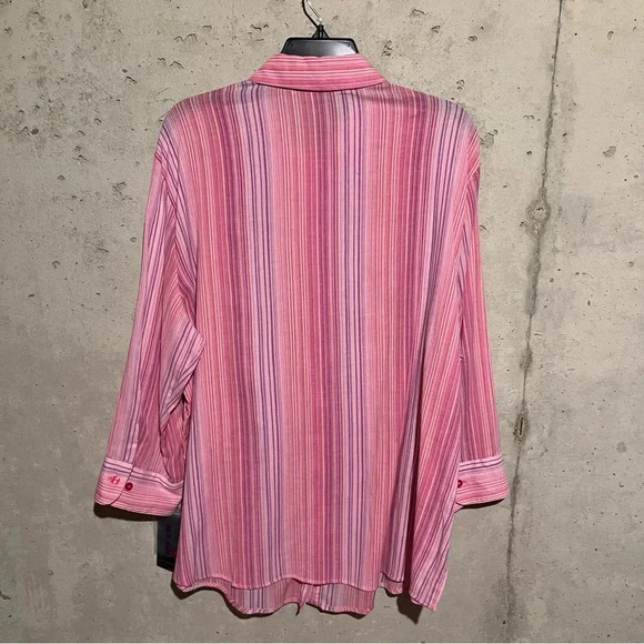 ALIA Women NWT Missy Sz 18 3/4 Sleeve Button Front Collared Career Shirt Stripes - Picture 8 of 11